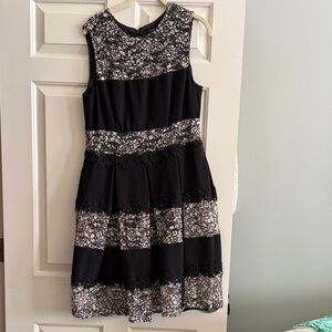 Tahari Black and Cream Lace Midi Dress